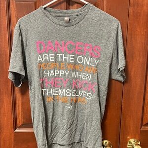 Next Level Gray Dance Graphic T-Shirt with Pink and Orange Text